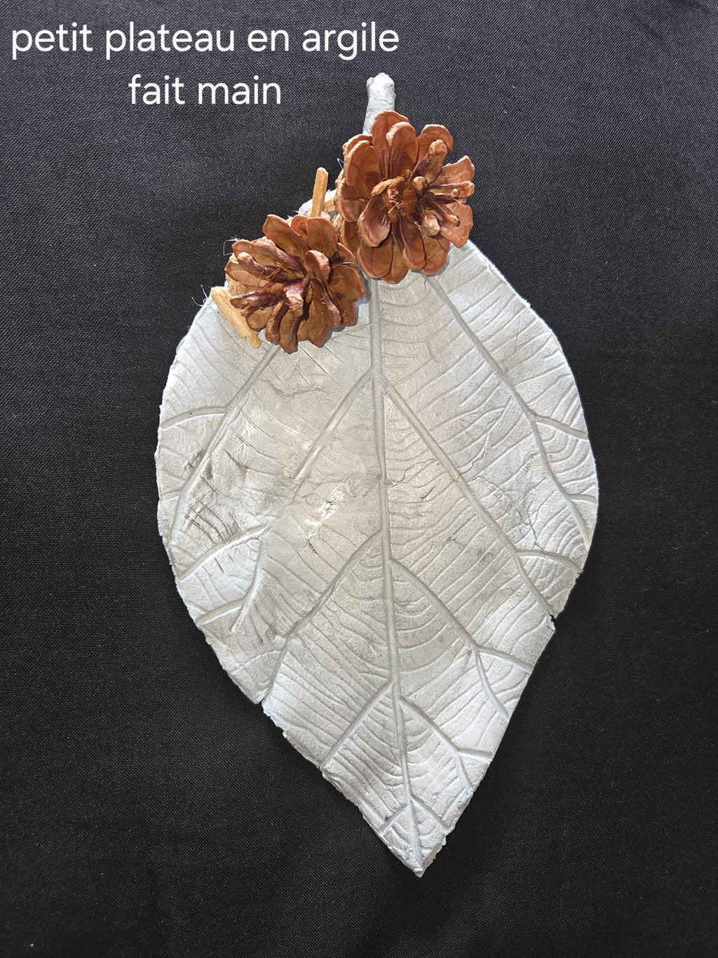 Petit plateau décoratif en argile peint – Pommes de pin