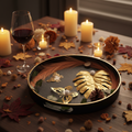 Plateau Décoratif Artisanal – Noir & Or – 34 cm
