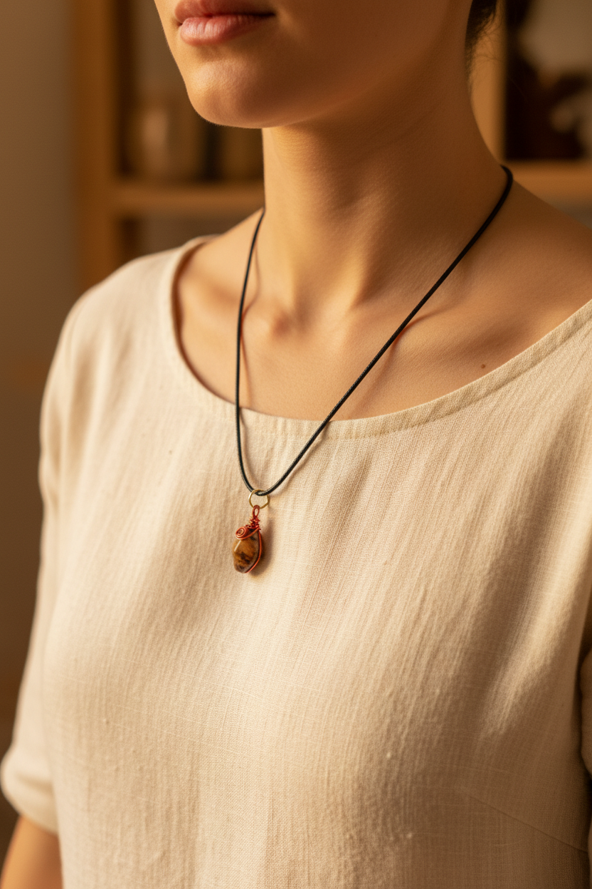 Collier grosse perle et fil métallique fait main