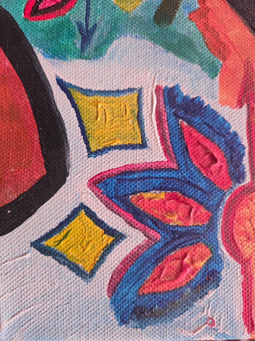 Peinture sur Toile Visage et Motifs Géométriques, Œuvre d'Art Originale Énergie Vibrant