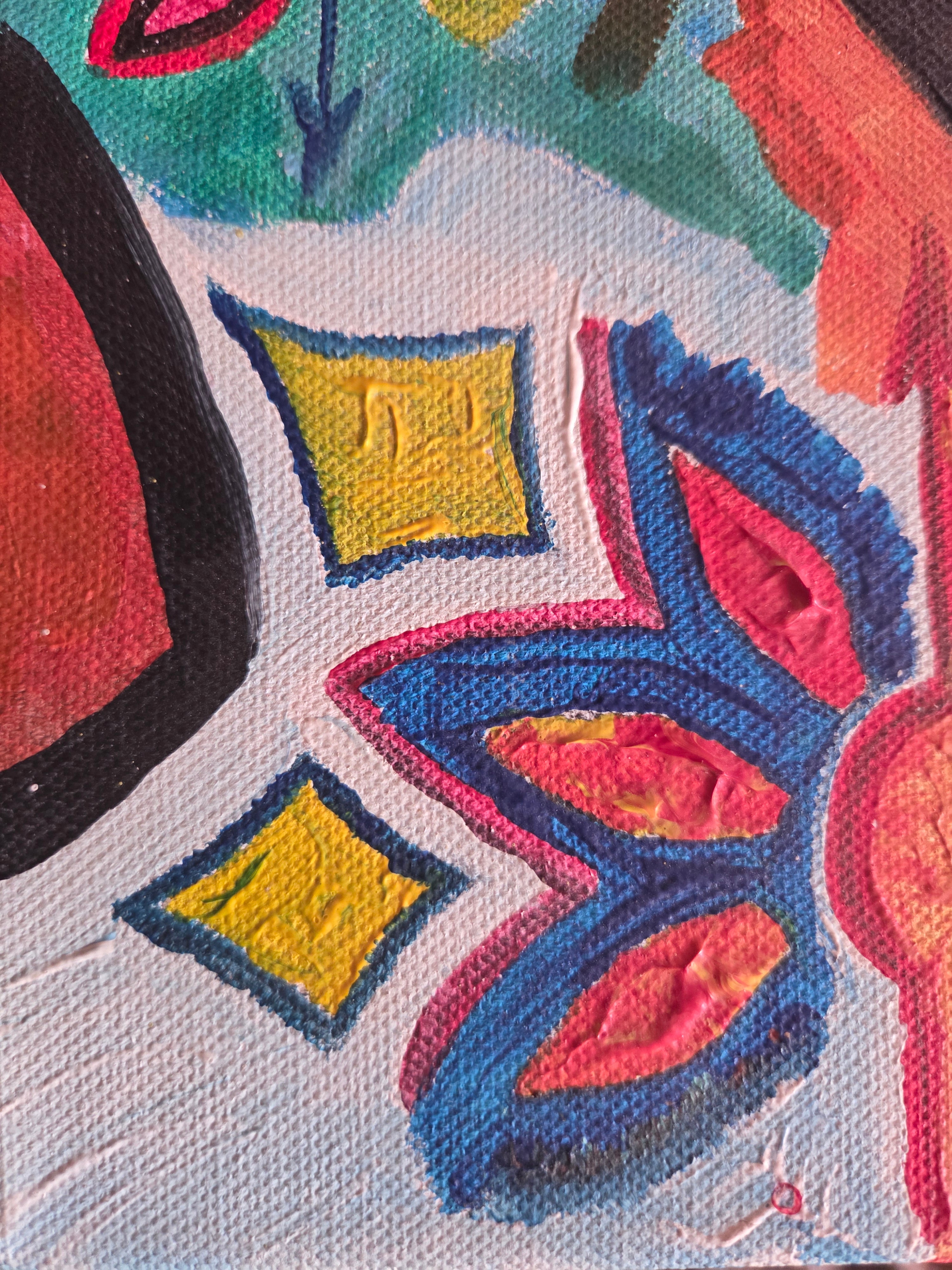 Peinture sur Toile Visage et Motifs Géométriques, Œuvre d'Art Originale Énergie Vibrant