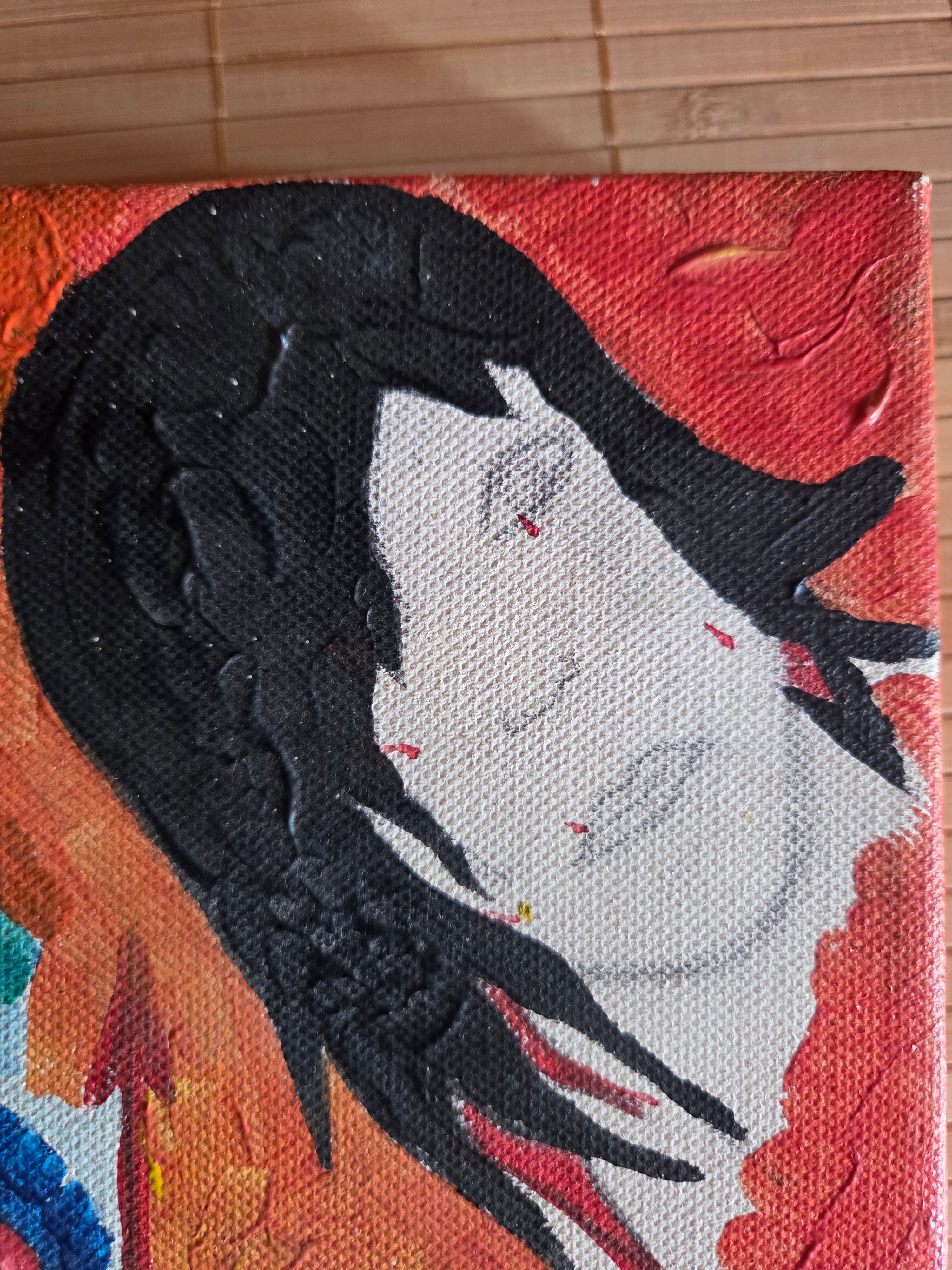 Peinture sur Toile Visage et Motifs Géométriques, Œuvre d'Art Originale Énergie Vibrant