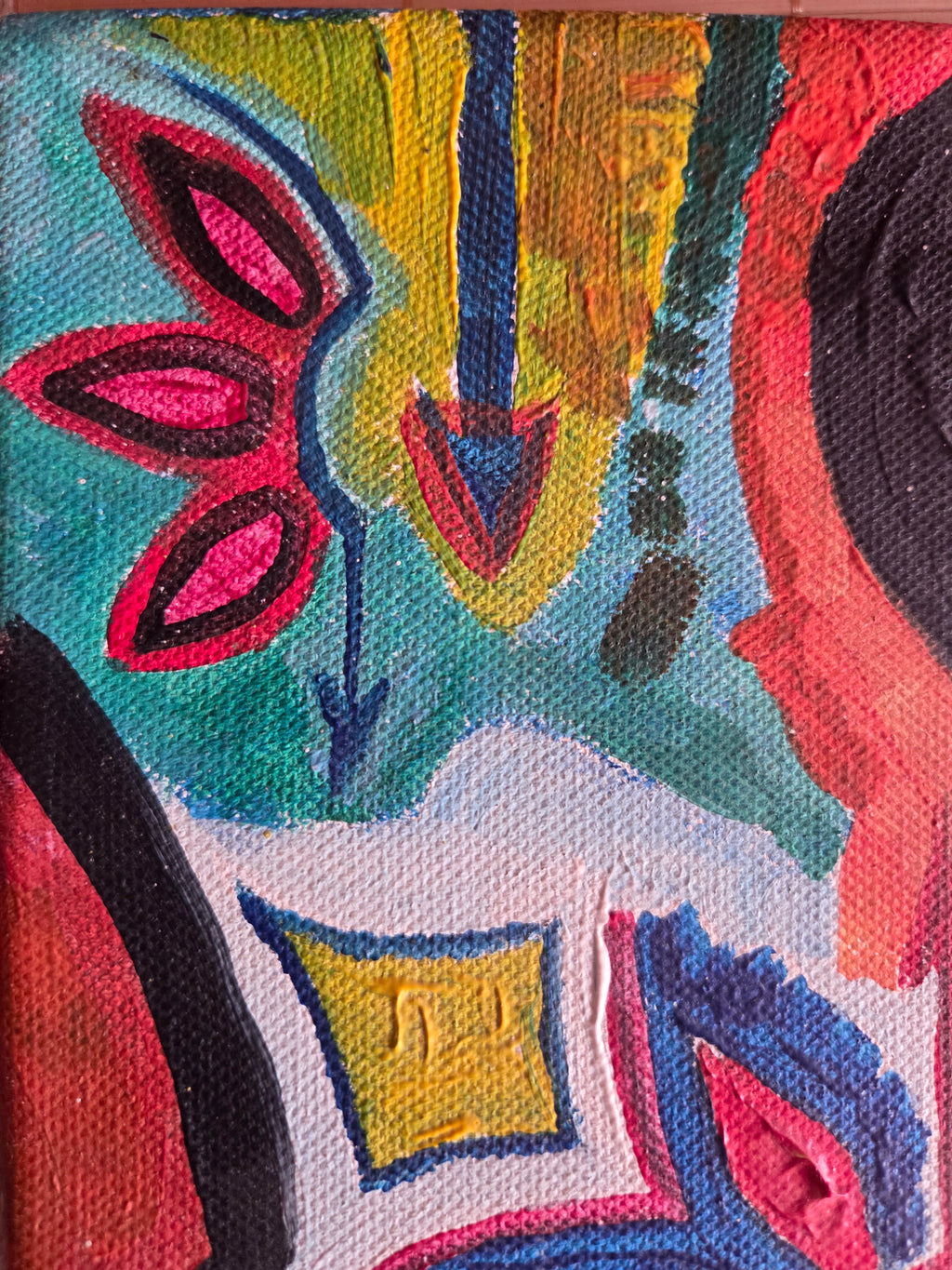 Peinture sur Toile Visage et Motifs Géométriques, Œuvre d'Art Originale Énergie Vibrant