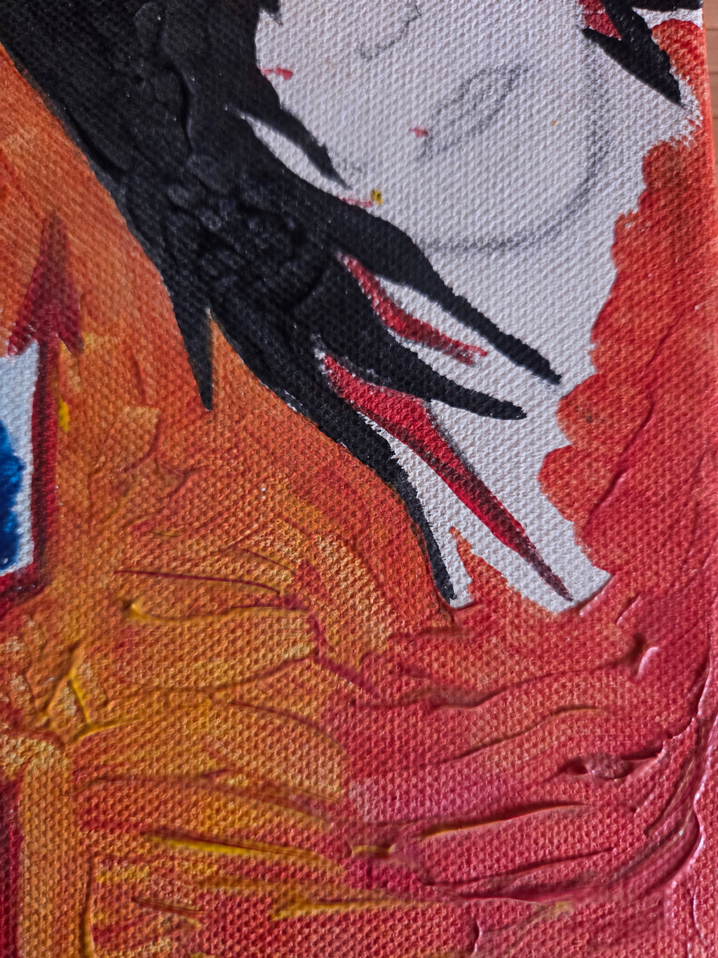 Peinture sur Toile Visage et Motifs Géométriques, Œuvre d'Art Originale Énergie Vibrant